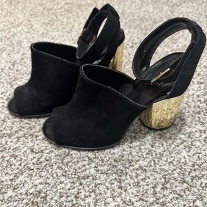 Black and Gold Heeled Sandals